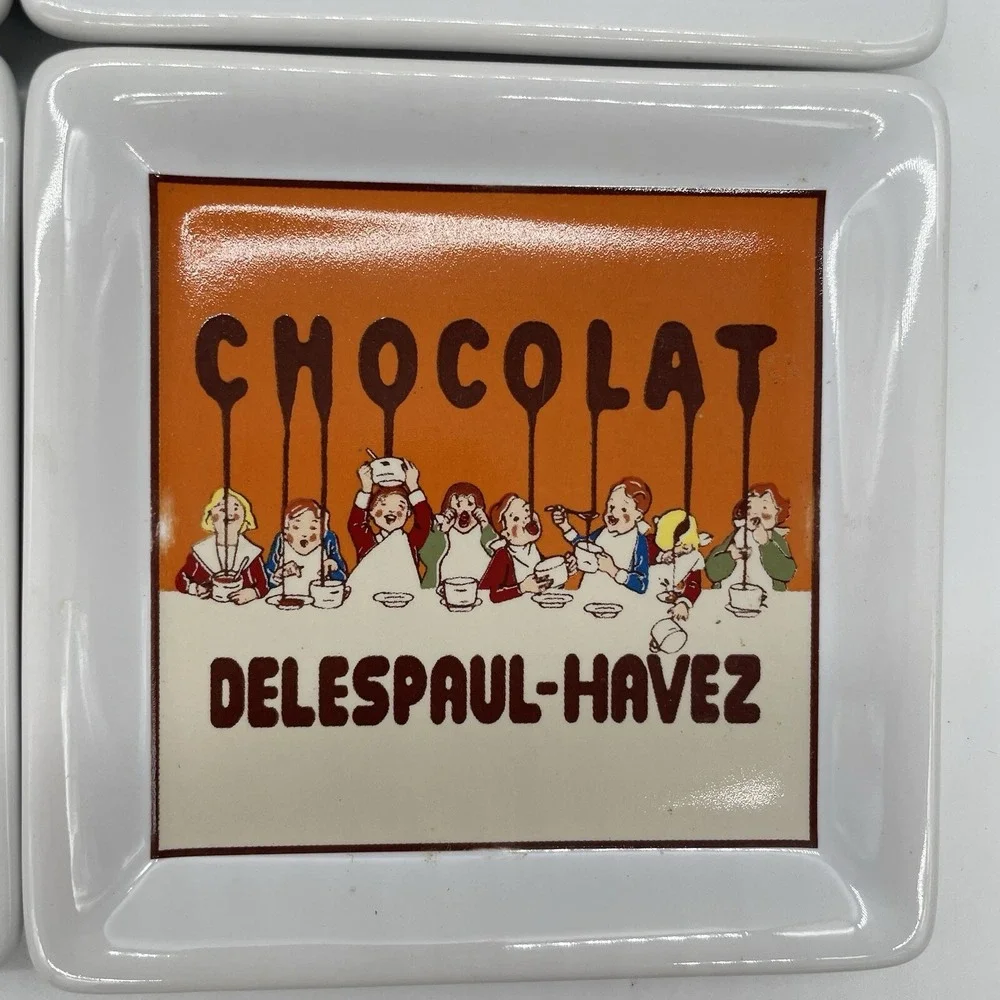 Pottery Barn CHOCOLAT Delespaul-Havez Art Square Coasters Nouveau 4 Cork Back